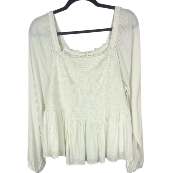 Torrid White Rayon Slub Smocked Bodice Long Sleeve Crop Blouse Size 1 - Picture 12 of 12